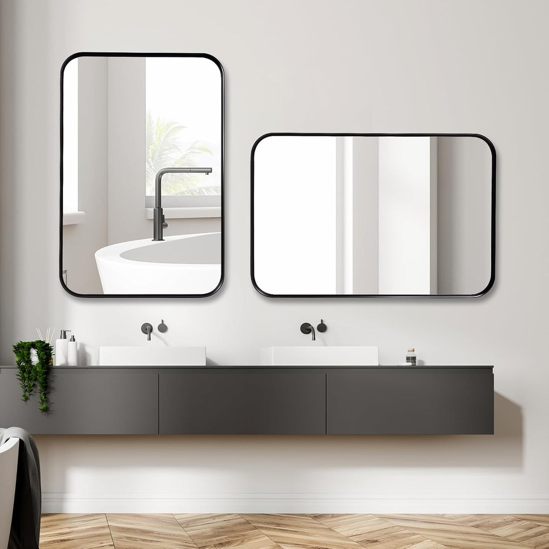 Black Bathroom Vanity Mirror | Rectangular Metal Frame