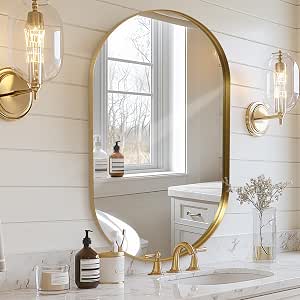 Gold Oval Bathroom Vanity Mirror 60x90 cm | Metal Frame