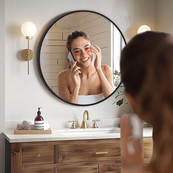 Round Wall Mirror | Black Aluminium Frame Vanity Mirror