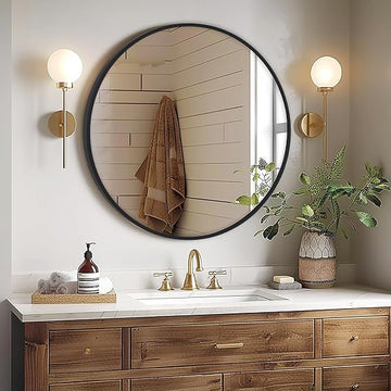Round Wall Mirror | Black Aluminium Frame Vanity Mirror