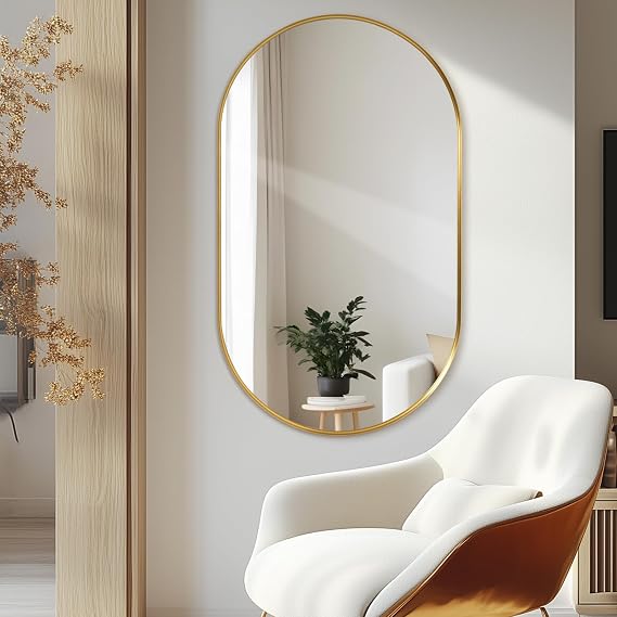 Gold Oval Bathroom Vanity Mirror 60x90 cm | Metal Frame