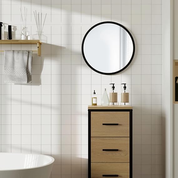 Round Wall Mirror | Black Metal Frame Bathroom Mirror